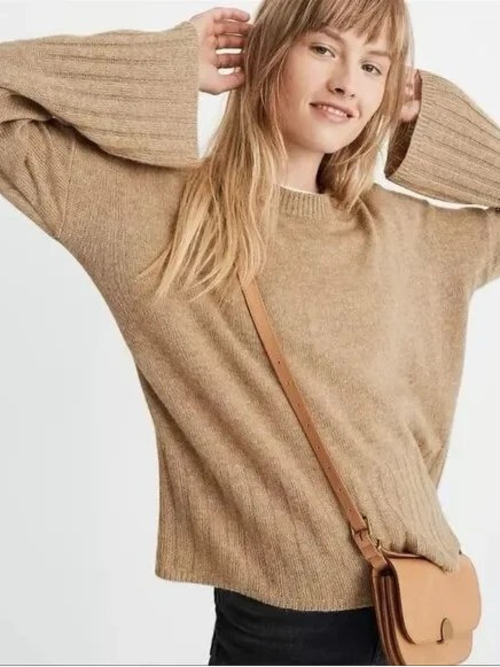 Madewell Ayres Tan Wide-Sleeve Pullover Sweater
